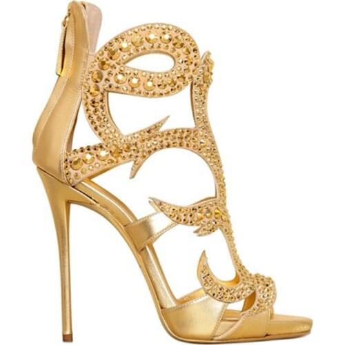 Unisex Men Women Peep Toe Gladiator Stiletto Heel Sandals Bling Bling Crystal Sandals Wedding Shoes Big Size 42 43 44 45 Pumps