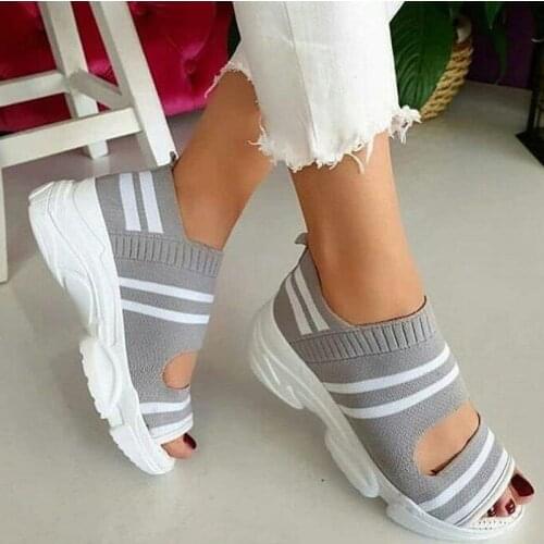 Womens Sandals Wedges Footwear Summer Platform Sandals Women Shoes Female Slip on Peep Toe Knitted Ladies Sneakers Casual 2021