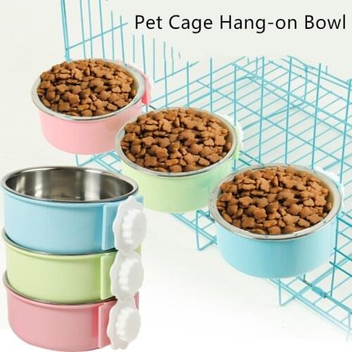 Removable Hanging Bowl Pet Dog Stainless Steel Bowls Cage Bowl Food & Water Feeder Coop Cup for Cat Puppy Birds Rats Guinea Pigs