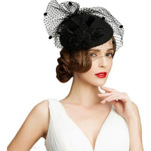 Female elegant fedoras hat women England fashion party hats female Wool Hat party cap with veil B-1186