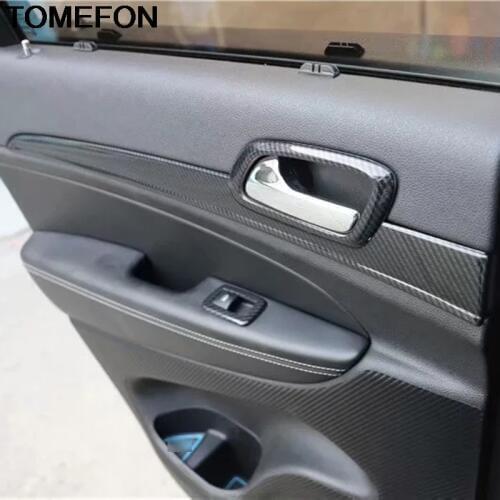 TOMEFON For Jeep Grand Cherokee 2014 2015 ABS Carbon Fiber Red Side Door Inner Handle Bowl Sticker CoverTrim InteriorAccessories