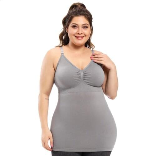 Maternity Women Nursing Cami Tank Tops for Breastfeeding Camisole Pregnant Build-in Bra Removable Pads Casual Cotton Vest Top