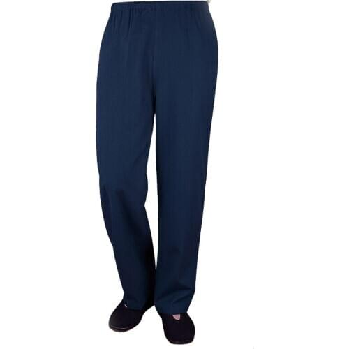 100% Cotton Chinese Traditional Mens Kung Fu Pants navyblue Wu Shu Tai Chi Loose Tang Suit Long Trousers pantalones New Arrival