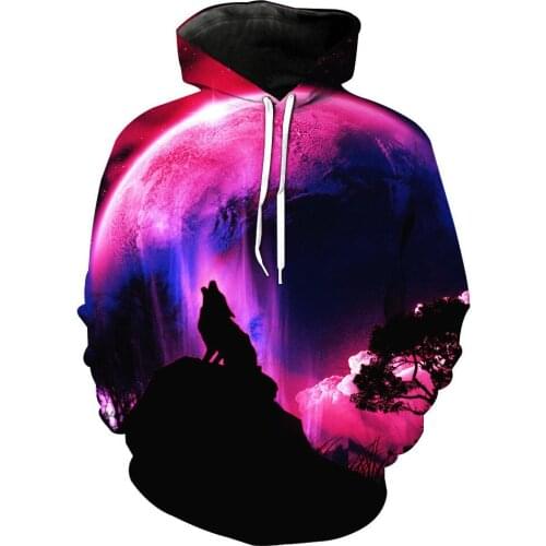 Spring and Autumn Fashion Galaxy Space 3D Printed Hoodie Bright Star Wolf Hoodie Unisex Harajuku Hoodie Animal Oversized Hoodie