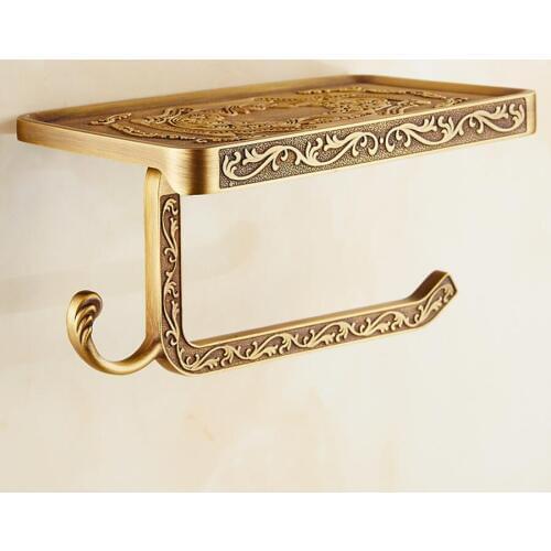 Vidric Chrome/Antique/Rose Gold/Gold Brass Carved Bathroom toilet Paper Holder Wall Mount Roll Tissue Rack paper Roll holder wit