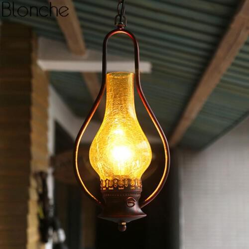 Chinese Style Vintage Pendant Lights Kerosene Lamp Nordic Glass Hanging Lamps for Living Room Home Loft Industrial Decor Fixture