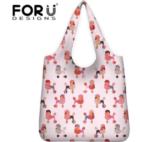 FORUDESIHNS Poodle Dog Large Capacity Shopping Bags Folding Grocery Bag Custom Eco Friendly Shoulder Handbags for Travel