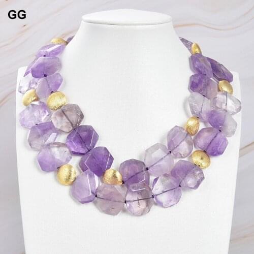 GuaiGuai Jewelry 2 Strands Natural Faceted Ametrine Slab Rectangle Nugget Necklace