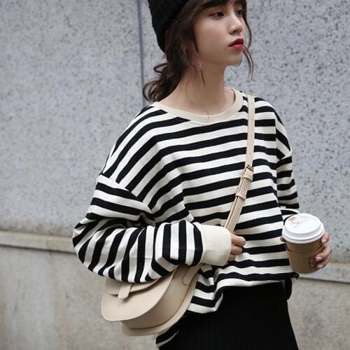 Autumn Winter New Women Hoodies Korean Style Striped Long Sleeve Loose Pullover Harajuku Woman Casual Sweatshirt
