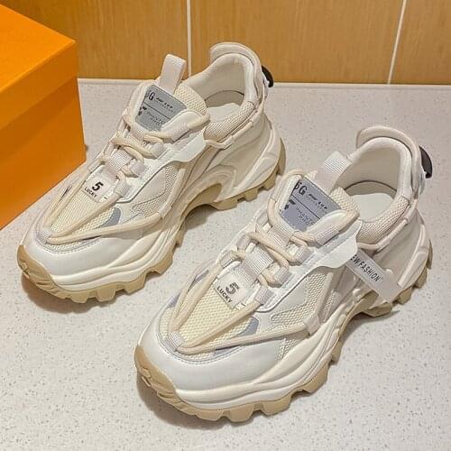 Women Sneakers Spring Platform Chunky Shoes Ladies Fashion Thick Bottom Casual Comfortable Mesh Shoes Lace-Up Sneakers