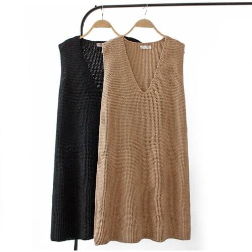 New Arrival Sleeveless Sweater Vest Women Long Knitted Tops Autumn Vintage Basic V-Neck Knitwear Female Pullovers Underwaist