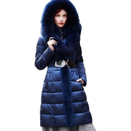 Collar fur European 2021 Winter Jackets Womens Down Jacket slim luxury thickened medium length down jackets Women coat parka