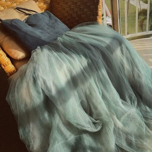 Women Gauze Dress Spring Fall 2021 New Spaghetti Strap High Waist Slim Body Fairy Mid-length Dress Female Solid Color Dresses