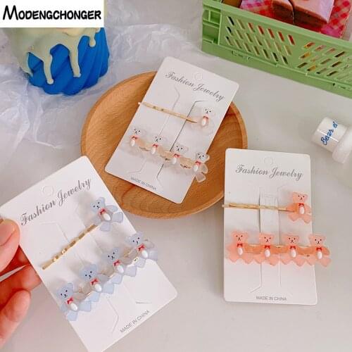 1Set Vintage Amber Coffee Color Bow Hairpin Bear Hair Clips For Woman Girls Bangs Clips Sweet Simple Headwear Hair Accessories