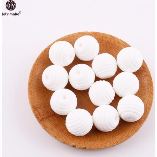 Lets Make White Color Silicone Beads DIY Round Spiral Beads 10pcs 15mm Food Grade Making Pacifier Clip Chains Baby Teethers