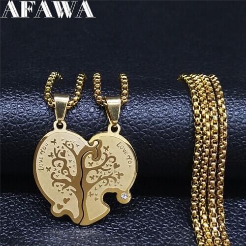 2pcs Couple Tree of Life Stainless Steel Statement Necklace Gold Color Long Pendant Necklace Jewelry collares largos NXS02