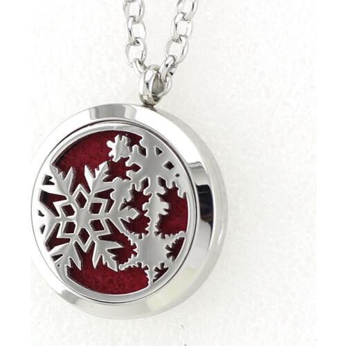 2Style Christmas Snowflake Aroma Locket Necklace Pendant Stainless Steel Essential Oil Perfume Locket Pendant With Free Pad