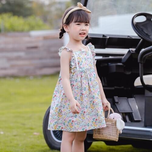 2020 Spring Childrens Floral Cotton Girls Dress Korean Printed Girls Skirt Mini Sleeve Babys Dress
