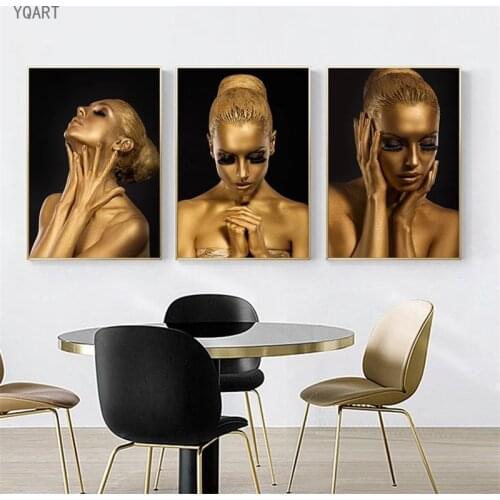African Art Black and Gold Makeup Women Canvas Paintings Scandinavian Posters Prints Wall Art Pictures for Modern Home Cuadros