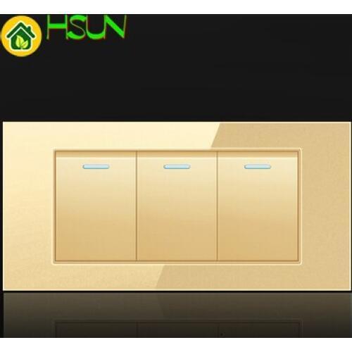 US Tempered Glass Champagne 118 Type Switch Socket 1/2/3/4/5/6/7/8 Gang 2 Way Real Glass Panel LED Guide Light Mounting Box