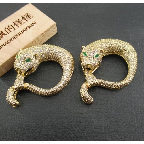 APDGG 1 Pcs 33x45mm Leopard Gold Plated Cubic Zirconia Micro Pave Connector Necklace Bracelet Pendant Jewelry DIY Findings