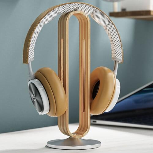 Bamboo Wood Aluminum Headphone Stand Gaming Headset Earphone Display Rack Hanger Holder Bracket Headsets Storage Accessories