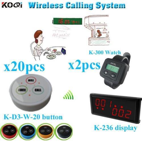 Wireless Restaurant Waiter Pager System applied for service industry (1 display receiver+ 2 watch 20 table bell button)