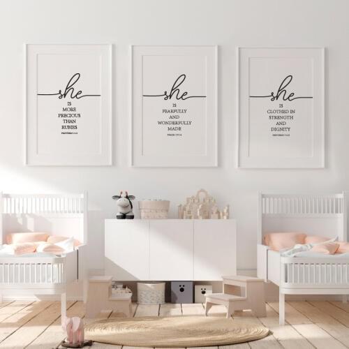 Bible Verses Quotes Posters and Prints Baby Girls Shower Gift Modern Art Canvas Painting Pictures Nursery Wall Art Dec