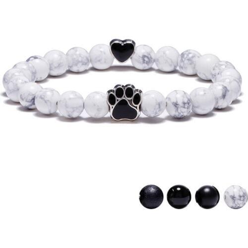 Dog Paw Elastic Rope Bead Chakra Bracelet Men Gift Lava Healing Balance Natural Stone Heart Bracelet Yoga Bracelet Women Jewelry