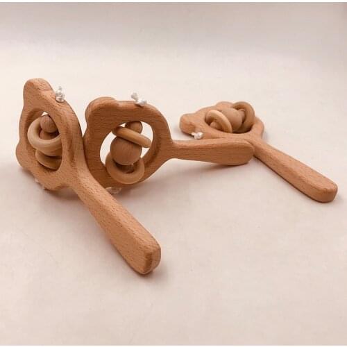 1pc Hand Teething Wooden Ring Baby Rattles Play Gym Wooden Toys Bed Stroller Educational Toys 0-12Months