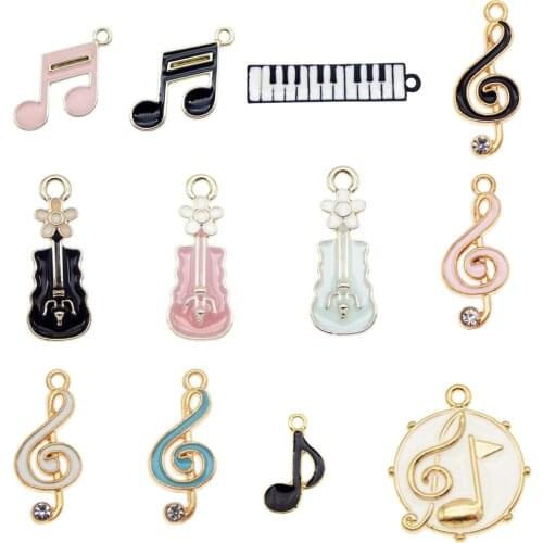 12PCS Enamel Mix Musical Instruments Musical Notes Charms Pendant For Women Earrings Bracelet Jewelry Making Accessory New