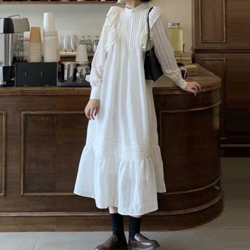 French Ladies Ruffle Stitching Dress Korean Fashion Pullover Long Sleeve Dress Autumn New 2021 Women Party Holiday Dress robe