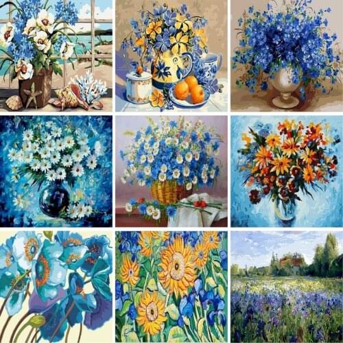 GATYZTORY Blue Flowers Acrylic DIY Painting By Numbers Canvas Wall Picture For Living Room Home Decor Gift Art Frame 60x75cm