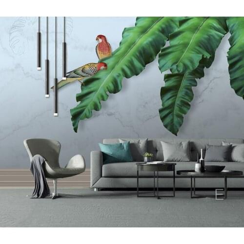 Customized 3d high-definition hand-painted oil painting tropical plant leaf parrot marble pattern office TV living room bedroom
