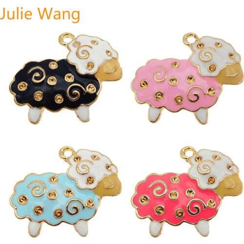 Julie Wang 4PCS Alloy Mixed Colors Enamel little sheep Charms For Necklace Pendant Earrings DIY Accessories Jewelry Making
