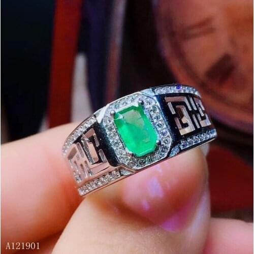 KJJEAXCMY boutique jewelry 925 Silver-inlaid Natural Gem Emerald Girl Ring Support Detection