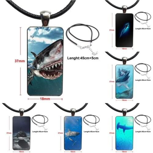 Jewelry With Stainless Steel Plated Glass Cabochon Choker Long Pendant Rectangle Necklace For Unisex Cool Whale Shark Sea