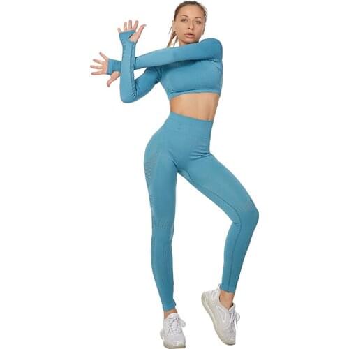 Yoga Sets Women Long Sleeves Top Fitness Leggings 2 Pieces Sportswear Running Tight Suits