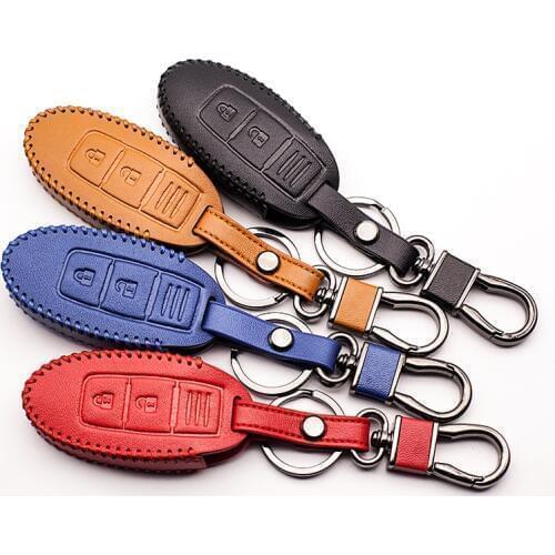 New 4 colors Car leather key case black red blue brown key case for Nissan Tidda Livida X-Trail T31 T32 3 buttons remote control