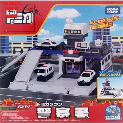 Takara Tomy Tomia Diecast Alloy Car Scene Assembled Parking Lot Boy Toy Gifts City Police Department Diecast