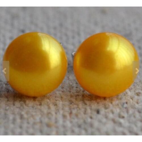 New Arrival Favorite Pearl Jewelry 8.5mm Golden Freshwater Pearl Stud 925 Silver Earrings Wedding Birthday Fine Jewelry Women Gi