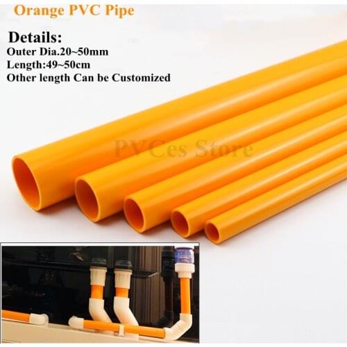 2pcs 50cm Orange OD 20~50mm PVC Pipe Aquarium Fish Tank Pipe Garden Irrigation Watering Hydroponic Planting Frame Tube