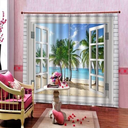 Custom any size Hawaii Outside the window Seaside scenery Window Curtain For Bedroom Living Room Blackout Drapes Decor Sets