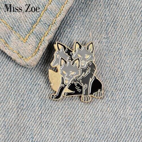 Fluffy Enamel Pin Custom Cartoon 3-Headed Dogs Brooches Bag Clothes Lapel Pin Fun Philosophers Stone Badge Jewelry Gift