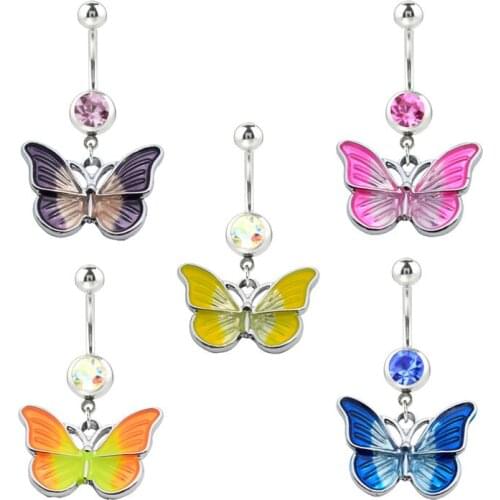 Multicolor Butterfly Belly Button Rings for Women Sexy Body Piercing Jewelry Bars Piercings Navel Piercing Women Accessories