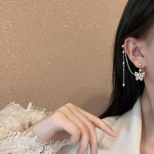 Korean Elegant Cute Earrings Rhinestone Butterfly Ear Clips Stud Earrings For Women Girls Fashion Chain Boucle D'oreille Jewelry