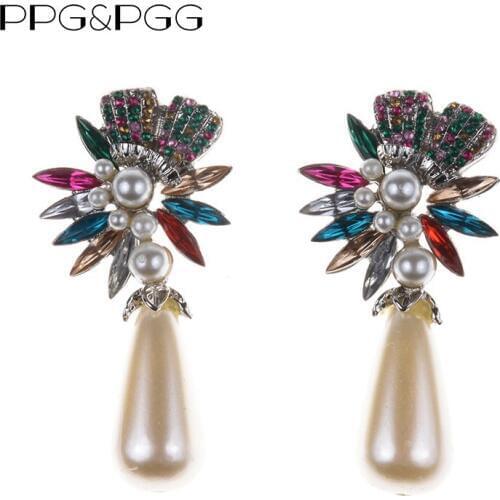PPG&PGG Brand Za Simulated Pearl Charm Drop Earrings Luxury Elegant Women Crystal Statement Jewelry Party Earrings Gifts
