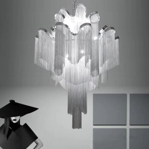 Post-modern Luxury Gold Luster Large Pendant Lights Home Decor Living Room Villa Hall Tassel Chain Hanging Light Indoor Lighting