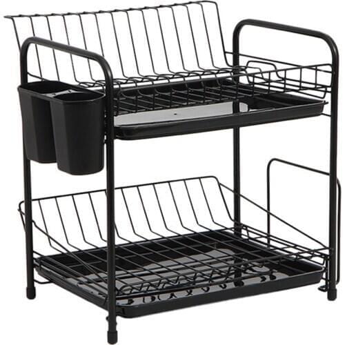 Dish Rack Set 2-Tier Kitchen Organizer Tools Plate Spoon Storage Frame Steel Drain Bowl Rack Kitchen Dish Shelf