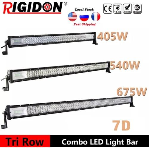 RIGIDON Tri Row 7D LED Light Bar 22 32 42 52inch Flood Spot Combo Beam for Truck 4WD SUV Car Driving Fog lamp